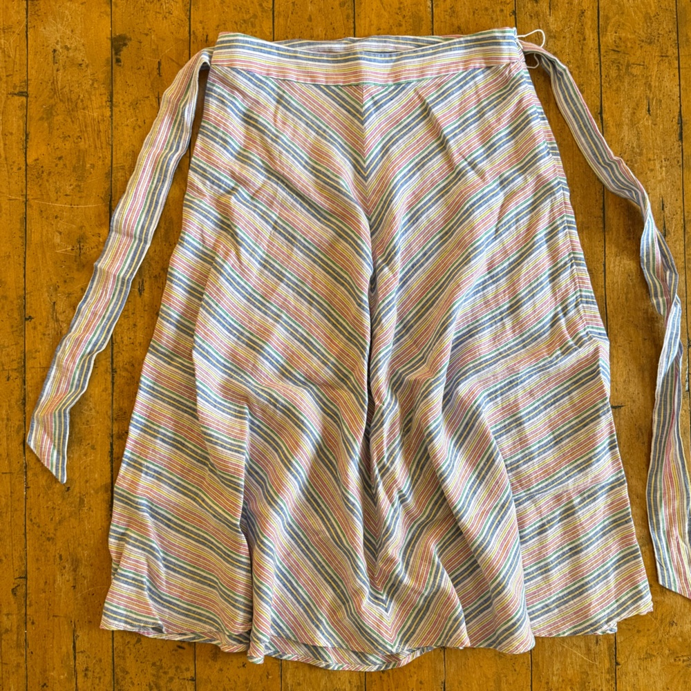 Striped Multicolor Linen Midi Skirt